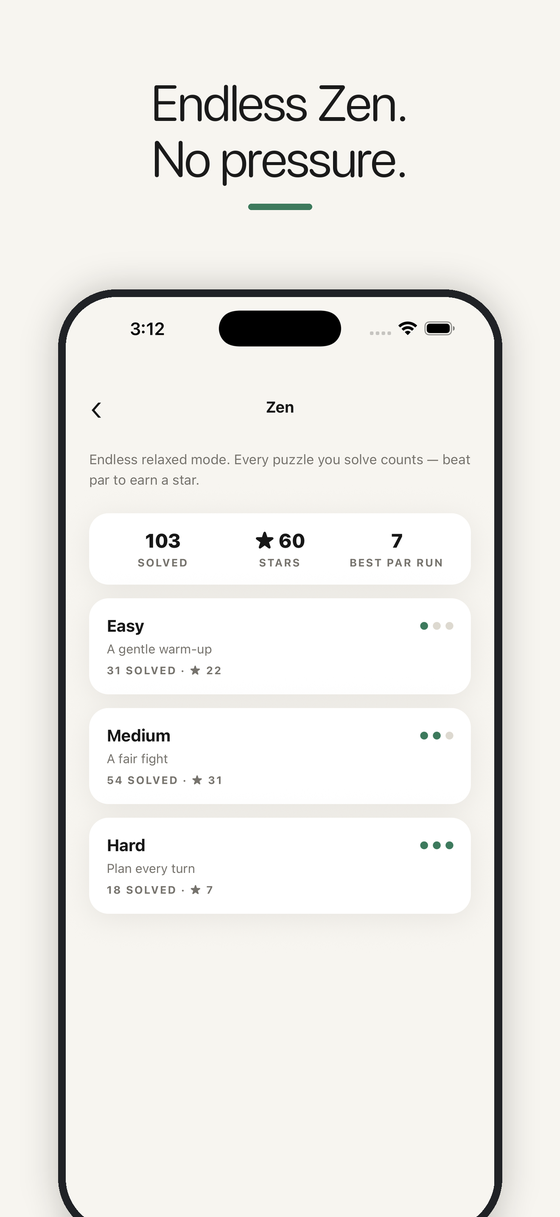 Zen mode — endless relaxed puzzles